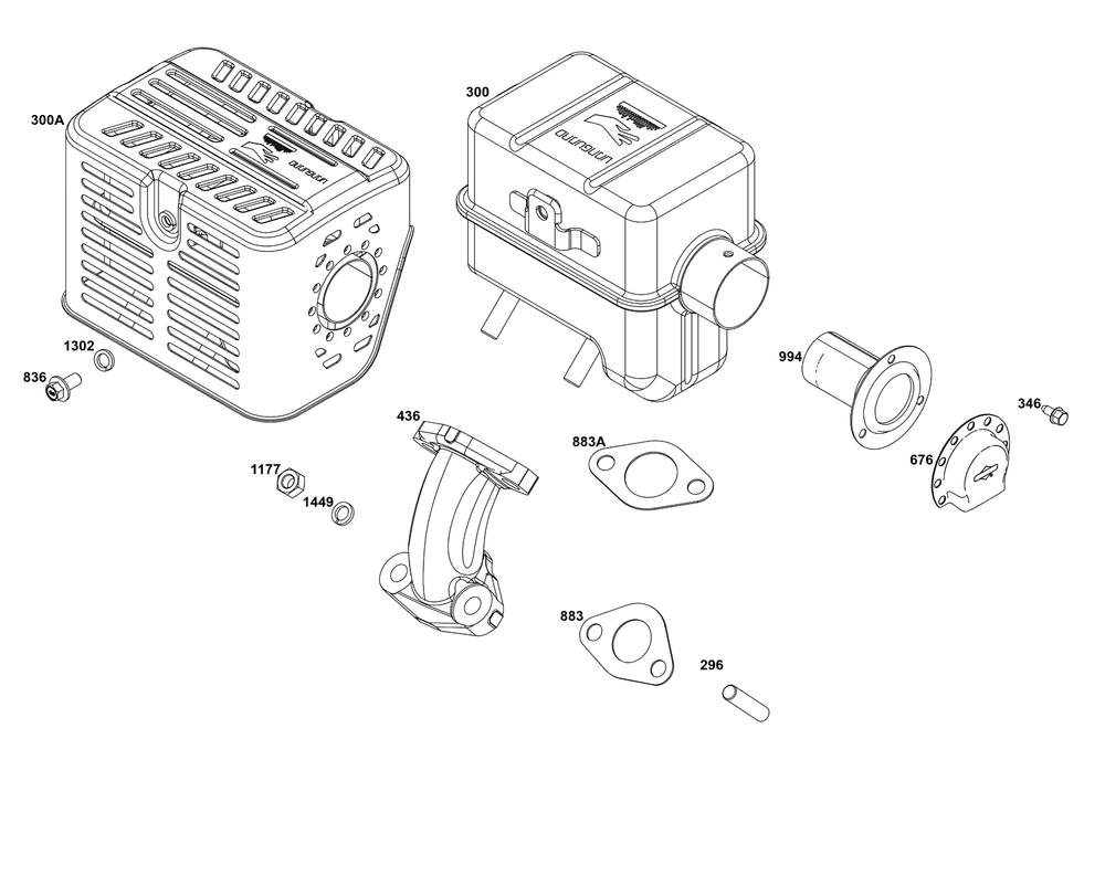 Exhaust Group Diagram and Parts List for 12V367-0150-F1  Briggs and Stratton Engine